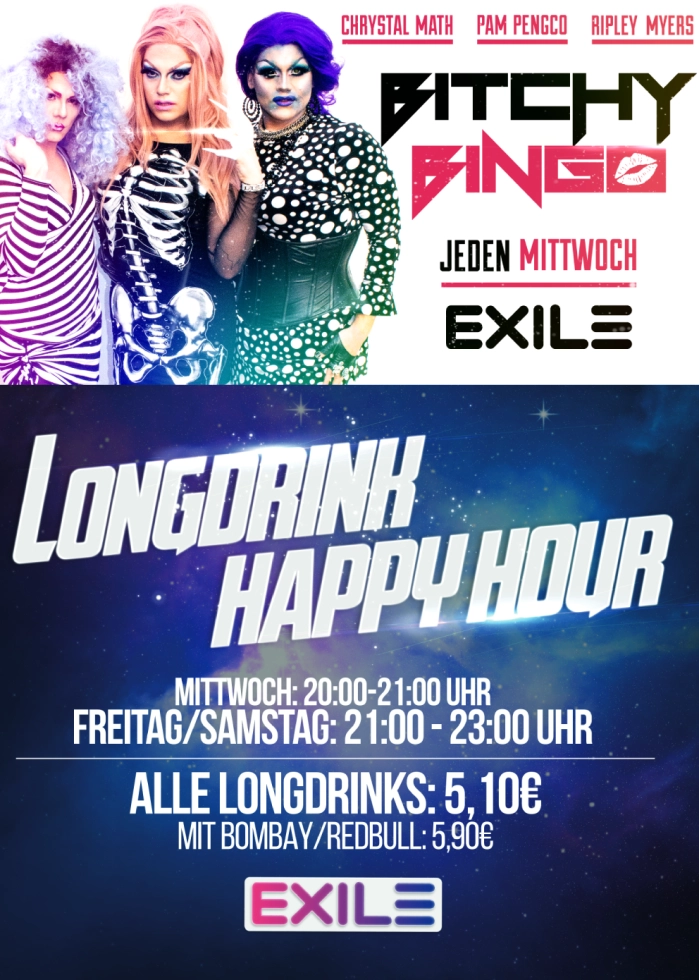 Exile Gay Bar in Köln  - Happy Hour und Bingo jeden Mittwoch